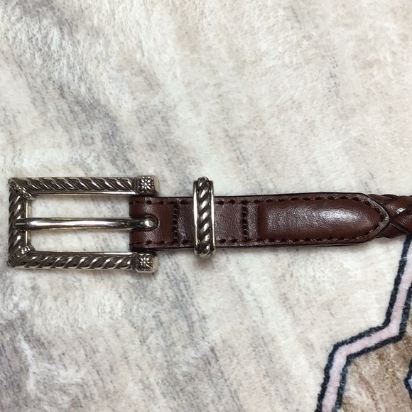 NWOT Talbots Dark Cognac Genuine Leather Braided Rope Ornate Silver Metal Buckle - Picture 3 of 8